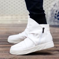 白色 39 秋季中筒靴短靴皮靴男靴子白色男士中高帮鞋圆头韩版潮流休闲皮鞋