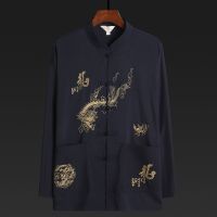 藏青[单件上衣] 39[建议85-115斤] 中老年男士长袖唐装套装夏季爸爸装中国风中式汉服爷爷装老人衣服