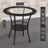 咖啡色内玻璃 阳台小桌子卧室茶几桌子吃饭小茶几家用简易小圆桌子方桌卓子玻璃