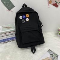 黑色+徽章五件套 潮牌双肩包简约大容量旅行男女士背包休闲时尚学生书包