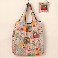 格子史努比 53.格子史努比 纵向中号 可爱卡通折叠购物袋便携单肩中号超市环保袋买菜包大布兜手提袋子