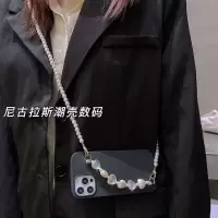 黑色-可斜挎(宝石爱心) R9 PLUS iPhone12斜挎珍珠链手机壳XSXR苹果11promax爱心腕带13挂绳n