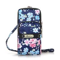 [挂脖版]彩色花朵 超大手机包女三层拉链零钱包跑步手腕手臂包斜挎包女包挂脖手机袋