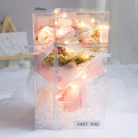 粉玫瑰 led灯+礼盒 干花包 生日礼物花香皂花创意干花满天星花束向日葵花永生花女朋友送闺蜜
