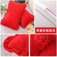 大红玫瑰[水晶绒] 花边[一只装]48X74cm 水晶绒珊瑚绒枕套一对装夹棉加厚毛绒枕头套子单双人法兰绒枕芯套