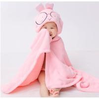 粉萌眼镜兔 65*110cm[适用0-3岁] 儿童浴巾斗篷宝宝浴袍加厚带帽吸水不掉毛男女孩可穿卡通沙滩毛巾