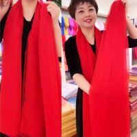 小尺寸-大红(170*70厘米) 杭州丝巾披肩春秋长纱巾围巾女冬款大雪纺韩版百搭丝巾夏季沙滩巾