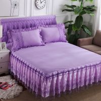唯美--浅紫 120x200cm床裙单件 2022韩版公主蕾丝床裙单件床罩双人席梦思床笠床垫保护套床套
