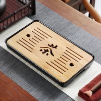 黑色竹干泡盘(32*19) 实木茶盘储水排水托盘竹制陶瓷功夫茶具套装家用办公茶海茶托茶台