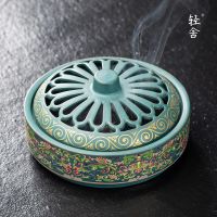 珐琅彩古绿色香炉 单香炉 盘香炉蚊香盘创意蚊香炉沉香熏香室内陶瓷檀香托茶道香薰炉檀香炉