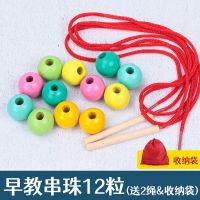 早教12粒圆珠2绳(送收纳袋) 婴幼儿童串珠子穿线绳益智力动脑积木玩具3宝宝早教1-2岁半男女孩