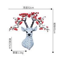[中号梅花鹿壁饰]仿古白+红花 欧式仿真招财鹿头壁饰壁挂简约艺术客厅玄关电视背景墙上装饰品