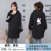 xl薄款 字母大衣百分百兔黑色 时尚加绒工作服干活家务长袖围裙连帽拉链罩衣男女保暖加厚正穿衣