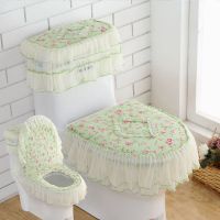 (双面)苏菲绿色三件套 四季马桶垫坐垫金丝绒蕾丝布艺马桶垫三件套坐便套垫拉链式夏季款