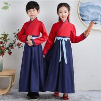 红色直袖男女同款(无印花)Y70 110cm 过年老夫子少爷服成人衣服表演儿童汉服男童国学服女童元旦演出服