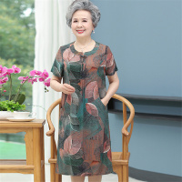 绿色裙子 XL[] 奶奶装夏装连衣裙60岁70中老年人夏季女短袖老人妈妈装绵绸长裙子