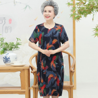 1号藏青 XL 中老年人连衣裙女奶奶夏装棉绸裙子中长款夏季妈妈大码宽松直筒裙