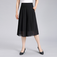 黑色 L(建议100斤以内) 中年阔腿裤夏季雪纺大码裙裤中老年女装薄款裤子妈妈松紧腰七分裤