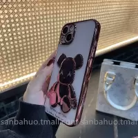 电镀透明-立体暴力熊-粉色 iPhone13 适用于苹果13手机壳12promax电镀公仔暴力熊xsmax全包iPhon