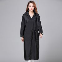 加长款-黑色[防水不沾毛]_随机发个坏的 XL(90-110斤)丨 特长加长围裙长袖拉链防水防油成人罩衣女外穿上班厨房外