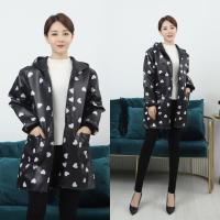 黑底爱心(防水加绒+帽) XL(建议90-120斤) 罩衣女外穿成人时尚家用厨房防水防油围裙工作服秋冬季加绒加厚