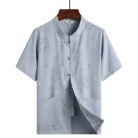 灰元龙件上衣 39 唐装男夏季男士汉服唐装套装中老年棉麻短袖中国风爷爷晨练太极服