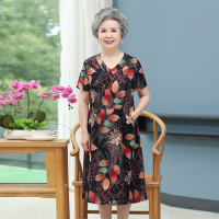 红色 L(建议70-90斤) 奶奶装夏装连衣裙60岁70中老年人夏季女短袖老人妈妈装绵绸长裙子