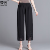 黑色 XL建议90-110斤左右 中年妈妈裤子夏季薄款50岁中老年女装阔腿裤春秋款宽松九分裤外穿