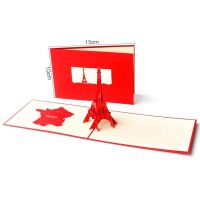 埃菲尔铁塔红色 元旦贺卡3d立体明信片小卡片生日祝福贺卡女童情侣感谢信手写创意