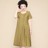 金色 XL(建议110斤以下) 中年妈妈夏装连衣裙短袖大码阔太太50岁中老年人女装休闲洋气裙子