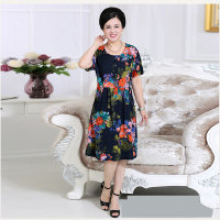 4号色 3XL体重[115-125] 中老年人妈妈装夏装棉绸短袖连衣裙50-70岁老人奶奶装碎花裙子