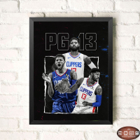 浅灰色 1 16*20厘米(摆台,后带支架 2厘米黑色实木相框 独立 保罗乔治装饰画NBA篮球球星海报快船队挂画PG13