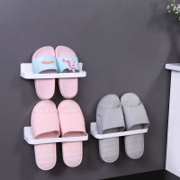 白色 3个装 简易浴室拖鞋架墙壁挂式免打孔门后鞋架收纳神器卫生间放鞋置物架