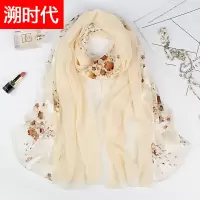 米色-碎花款 。洋气时尚丝巾女超大薄款春秋韩版百搭披肩秋款围巾两用纱巾秋冬