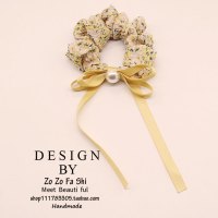 1#黄色丝带 韩国高级感超仙森系丝带蝴蝶结飘带绑发碎花大肠发圈发绳头饰女