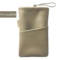 19x12cm灰色 手机收纳袋移动电源充电宝器线收纳包防尘硬盘保护套鼠标袋皮质