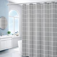 灰色格子(合金坠线+防水防霉+加厚) 单帘:宽120*高180 [送挂环] 浴室卫生间浴帘防水布洗澡间隔断防霉挡水帘挂帘