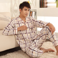 128-5枣黄 L(建议高160-165) 男睡衣长袖夏季薄款棉质中老年家居服套装男士医院康复服病号服
