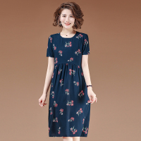 1号色 XL 中老年人棉绸睡裙女夏外穿睡衣中长款40岁50妈妈装人造棉碎花裙子