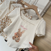 WP502(T恤) M 锁骨t恤女2021夏季白色不规则短款高腰紧身短袖修身上衣潮+半身裙