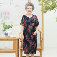 羽毛藏青 XL 妈妈夏装棉布连衣裙中老年人女奶奶夏天碎花裙子老人太太时尚洋气
