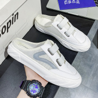 白色[镂空网面] 39 男鞋夏季透气小蜜蜂男士小白鞋半拖一脚蹬休闲板鞋无后跟帆布鞋男