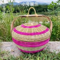 小号直径30篮高16带提手高36厘米 竹编拜神篮带盖带提手拜拜篮拜老爷结婚添丁喜庆野餐装菜送饭竹篮