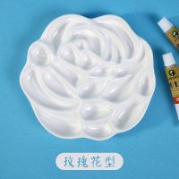 圆形(玫瑰花) 陶瓷水彩调色盘玫瑰花形长方形调色板国画调色盒瓷器波浪调色碟