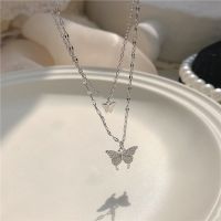 镶钻双层蝴蝶 双层蝴蝶项链~闪钻仙气潮颈链女ins韩国轻奢百搭冷淡风锁骨链