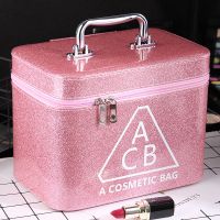 粉色 亮粉印花ACB 小号 化妆包大容量化妆箱收纳盒手提小号便携韩国简约少女心可爱品大号