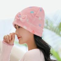 单层珊瑚绒-彩爱心粉 坐月子帽秋冬季孕妇产妇帽子女春秋头巾发带产后用品时尚防风加厚