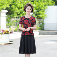 红色大花 1号色 XL建议80-105斤 中年妈妈夏装复古斜襟盘扣连衣裙假两件中老年人女装拼接花裙子