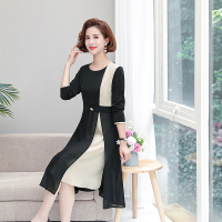 黑色 XL 妈妈早秋洋气时尚假两件裙子中年大码宽松女装中老年人高贵连衣裙