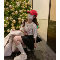 白色 S 曾小咸女装白色打底衫女秋冬洋气圣诞小鹿短袖t恤显瘦内搭上衣潮